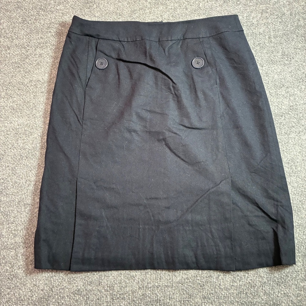 Talbots Pencil Skirt Womens 12‎ Black Italian Wool Stretch Button Detail